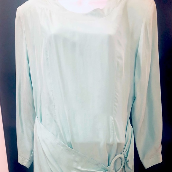 New VTG Sarah Taylor Collection Sea Foam Green Silk Mock Sarong Dress SZ 12 - Picture 1 of 7